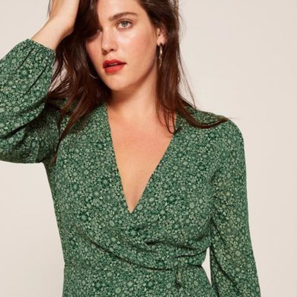 Like New Reformation Green Rosebud Mini Wrap Dress - Picture 3 of 13